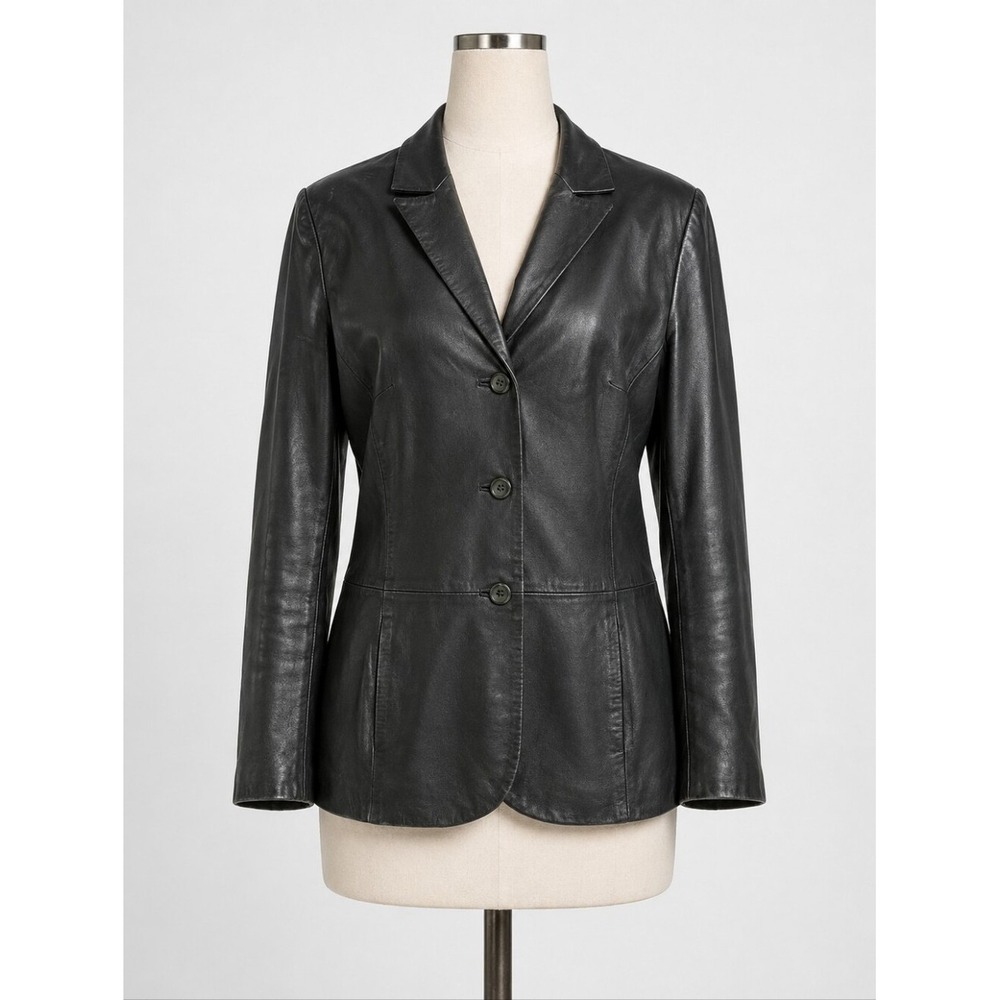 Pendleton Portland Oregon Leather Blazer Vintage 1990s Black Large